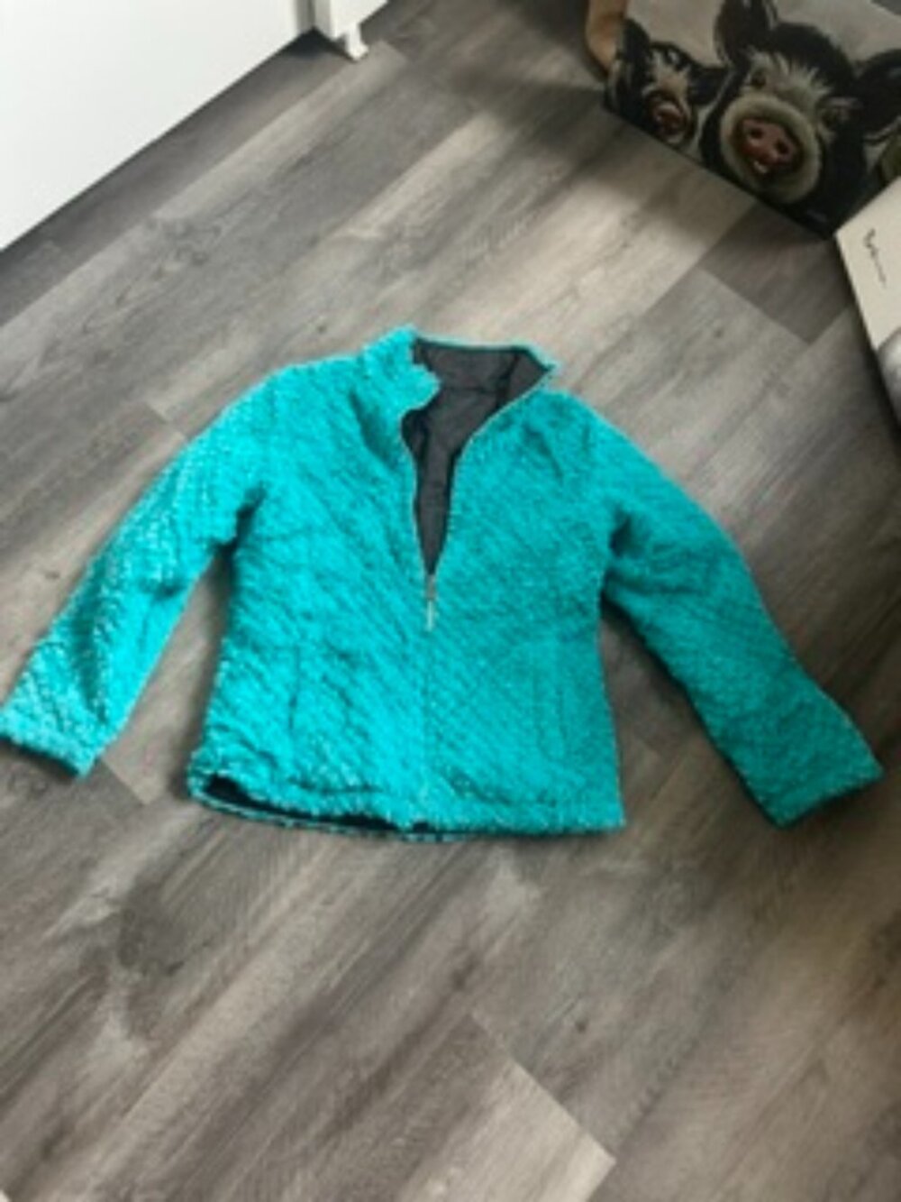 Champion Girls Reversible Jacket M 7/8 Brown Turquoise Fleece